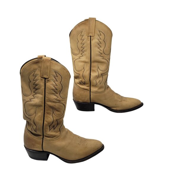 VTG‎ Mens Tony Lama Tan Leather Western Cowboy Boots Sz 9.5 Embroidered Festival - Picture 5 of 12